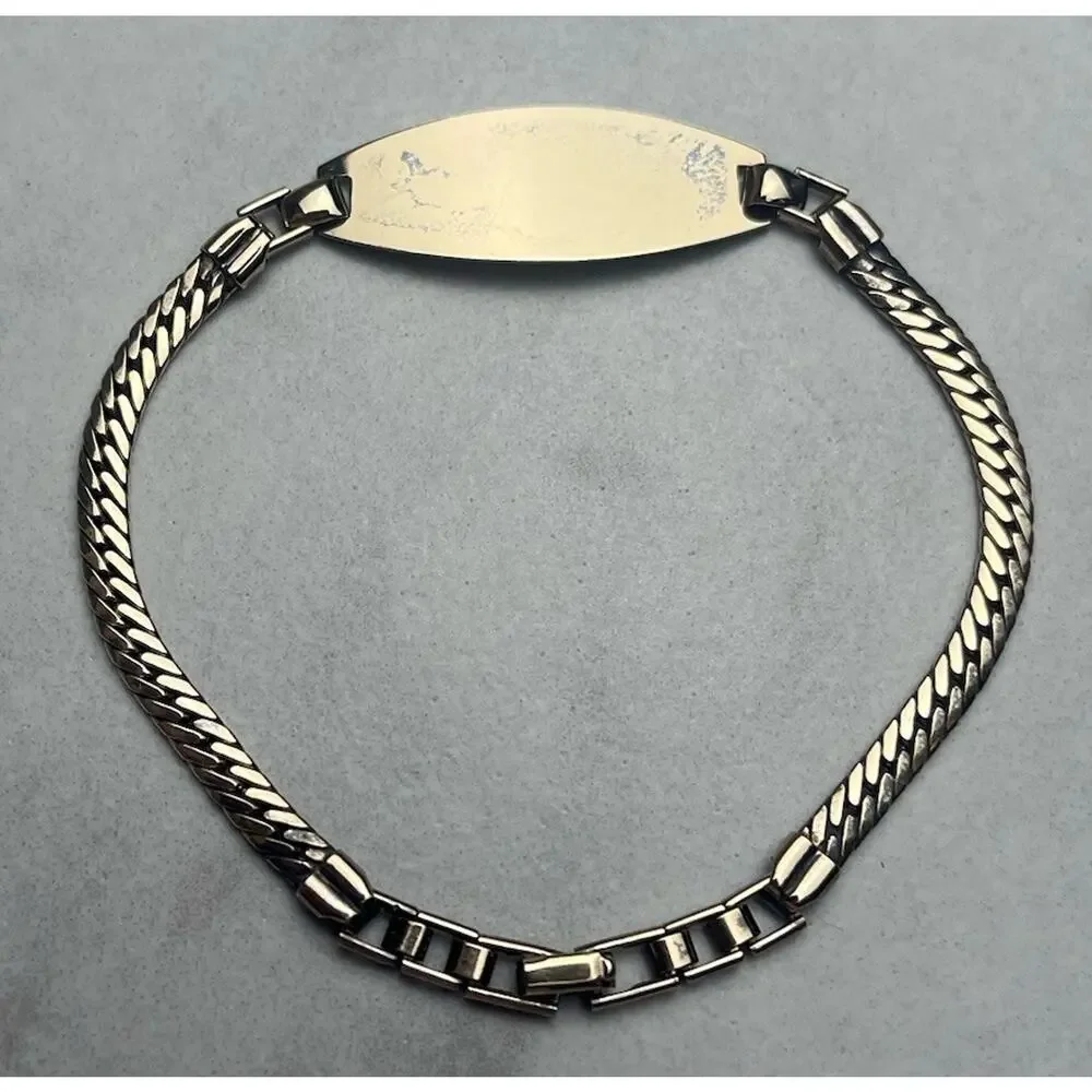 Gold Filled Sterling Silver Military ID Bracelet Chain BLANK Vintage Mid Century